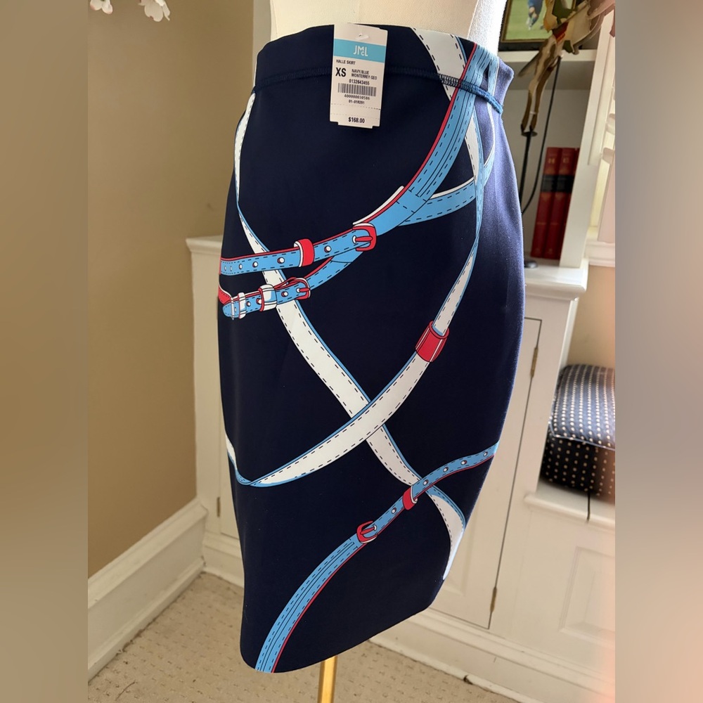 J McLaughlin Halle Skirt Navy Blue Red Monterrey Geo XS - Picture 4 of 6